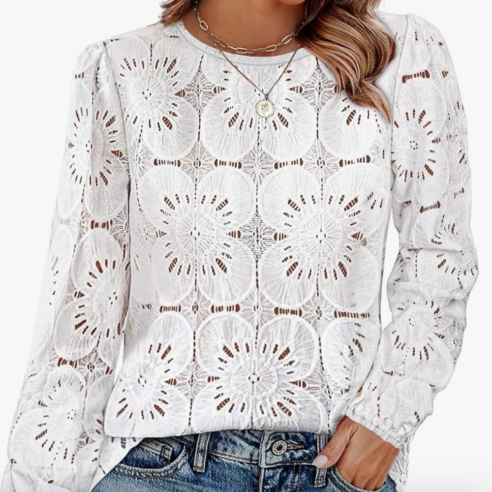 NWT! White Floral Lace Top, Sz XL